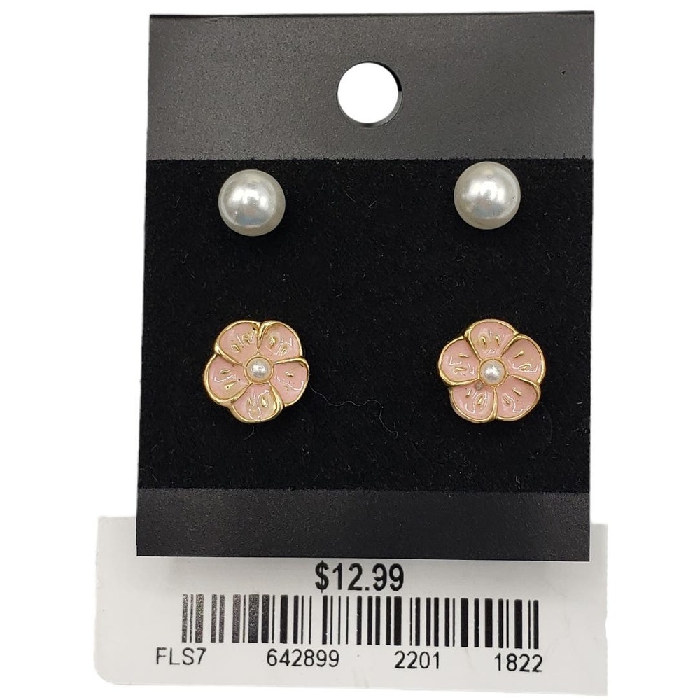 5/10  New 2 pair of pink, gold and pearl style fashion earrings